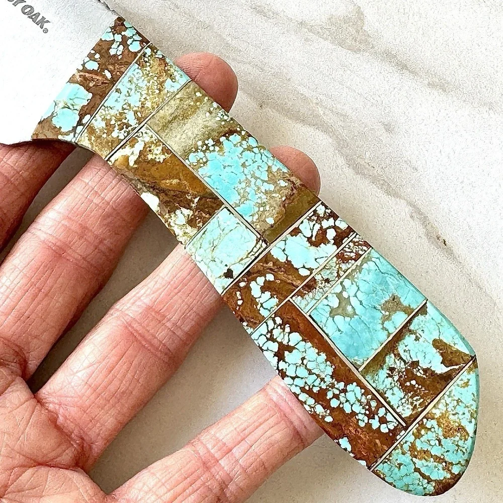 Native Amer Navajo Knife Number 8 Mine Turquoise Francisco Tanto Gut Hook Mosaic